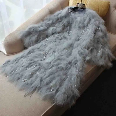 Pre-owned Handmade Custom Made To Order Sequin Tasseled Trim Fur Overcoat Coat Plus 1x-10x L731 In White
