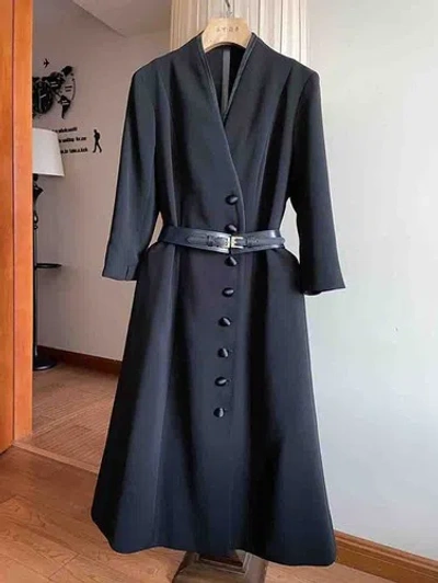 Pre-owned Handmade Custom Made To Order Single Breasted Business Office A-line Dress Plus1x-10xl812 In Black