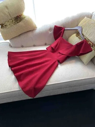 Pre-owned Handmade Custom Made To Order Square Neck Ruffle A-line Mini Cut Out Dress Plus1x-10xl714 In Red