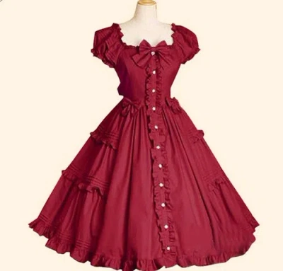 Pre-owned Handmade Custom Made To Order Square Neck Ruffle A Line Swing Party Dress Plus1x-10x L158 In Burgundy