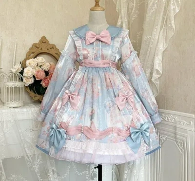 Pre-owned Handmade Custom Made To Order Sweet Princess Bowknot Printing Lolita Dress Plus1x-10xl956 In Printed