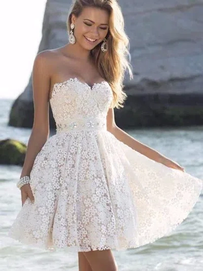Pre-owned Handmade Custom Made To Order Sweetheart Neck Strapless Mini Pleated Dress Plus1x-10xy844 In White