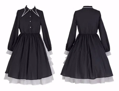 Pre-owned Handmade Custom Made To Order Tiered Pleated Lolita Big Swing Dress Holiday Plus1x-10xl97 In Black/white