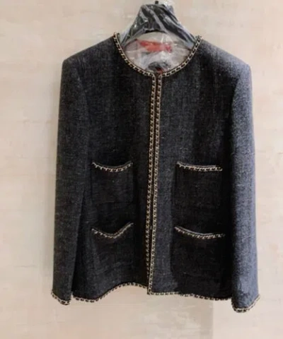 Pre-owned Handmade Custom Made To Order Tweed Braid-trim Jacket Cardigan Short Coat Plus1x-10x Y991 In Gray