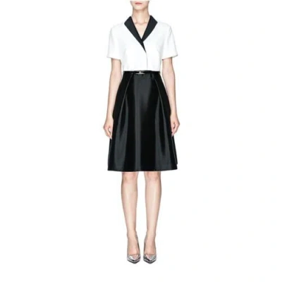 Pre-owned Handmade Custom Made To Order V-neck Contrast Business Fit & Flare Dress Plus 1x-10x L201 In White/black