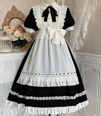 Pre-owned Handmade Custom Made To Order Victorian Black/white Ruffle Lolita Dress Plus 1x-10x L949