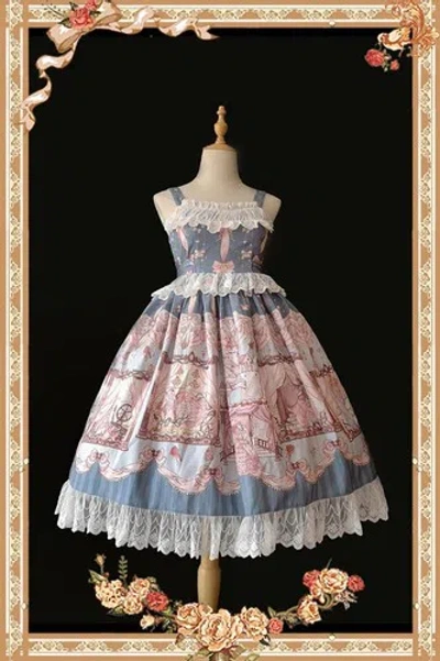 Pre-owned Handmade Custom Made To Order Vintage Lolita Printed Gown Prom Tank Dress Plus1x-10x L14