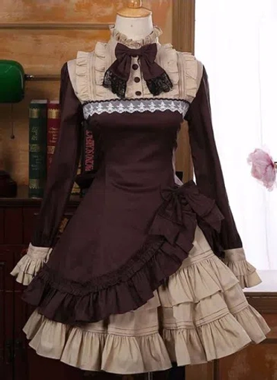 Pre-owned Handmade Custom Made To Order Vintage Lrregular Hem Classic Lolita Dress Plus 1x-10x L145 In Burgundy/beige