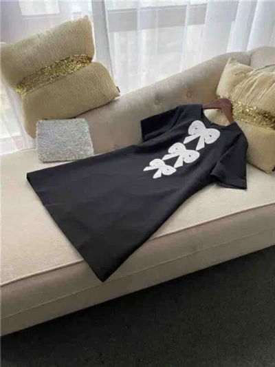 Pre-owned Handmade Custom Made To Order Women's Crew Neck A-line Bow Trim Dress Plus1x-10x L656 In Black
