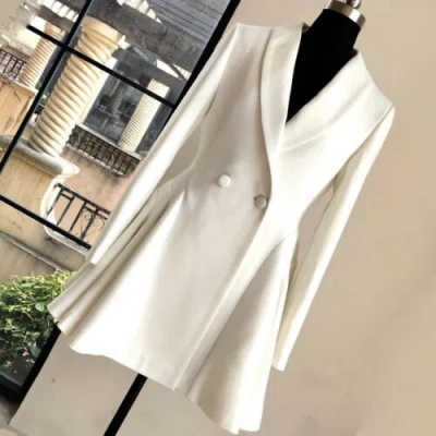Pre-owned Handmade Custom Made To Order Women's Lapel Slim Work Office Blazer Coat Plus1x-10x Y1058 In White