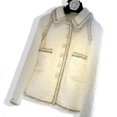 Pre-owned Handmade Custom Made To Order Women's Tweeds Casual Jacket Short Coat Plus 1x-10x Y1046 In White