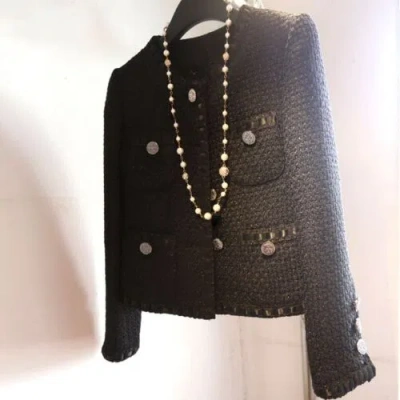 Pre-owned Handmade Custom Made To Order Women's Tweeds Casual Jacket Short Coat Plus 1x-10x Y1061 In Black