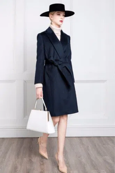 Pre-owned Handmade Custom Made To Order Wrap Belted Outwear Jacket Trench Coat Top Plus 1x-10x Y351 In Navy
