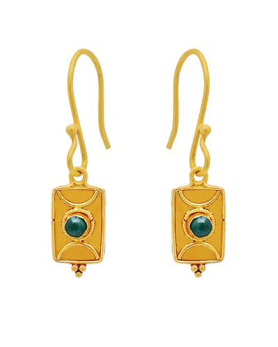 Pre-owned Handmade Dangle Fine Birthday Earrings 18k Yellow Gold Natural Emerald Gemstone