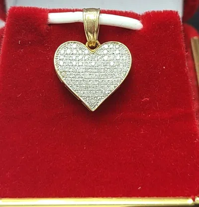 Pre-owned Handmade Deal 0.25ct Genuine Natural Round Diamond Heart Pendant Charm 10k Gold 20mm In I