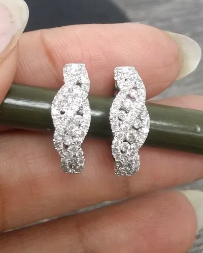 Pre-owned Handmade 0.90 Carat Natural Round Diamonds Hoops Huggies Earrings In 14k Gold In White