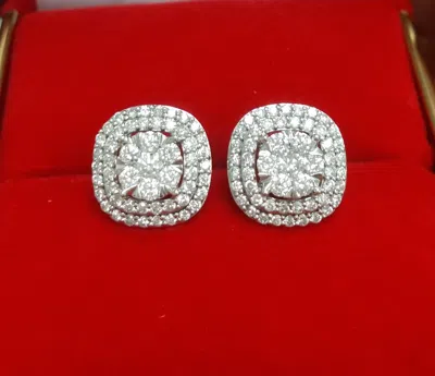 Pre-owned Handmade Deal 1.00 Ct Natural Round Diamond Cluster Halo Studs Earrings In 14k Gold 11mm