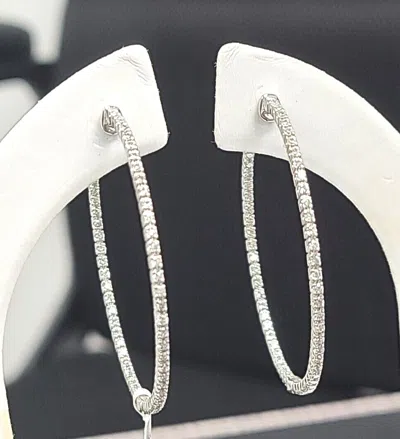 Pre-owned Handmade Deal 1.00ct 100% Natural Round Diamond Inside Outside Hoop Earrings In 10k Gold In White