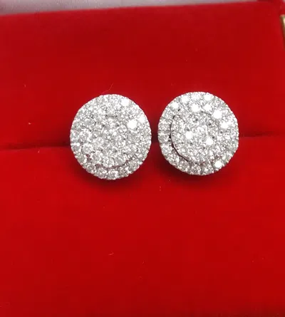 Pre-owned Handmade Deal 1.00ct Natural Round Diamond Cluster Stud Earring In 10k Gold 9mm In White