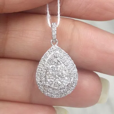 Pre-owned Handmade Deal 1.00ctw Genuine Diamond Halo Pear Drop Pendant Charm 14k Gold