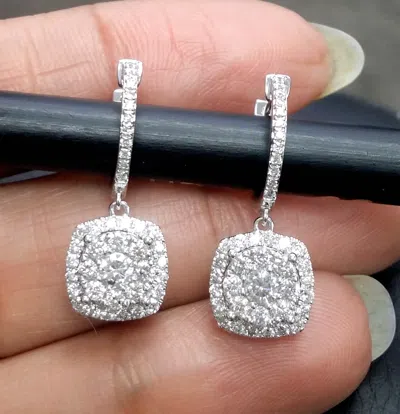 Pre-owned Handmade Deal 1.00ctw Natural Round Cluster Diamond Drop Earrings In 14k Gold In White