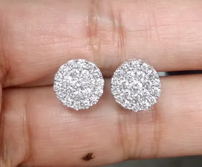 Pre-owned Handmade Deal 1.05 Ct Natural Diamond Cluster Halo Stud Earrings 10k White Gold 9.5 Mm