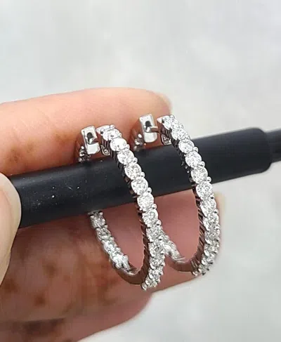 Pre-owned Handmade Deal 1.05ct 100% Natural Round Diamond Inside Outside Hoop Earrings In 14k Gold In White