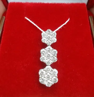 Pre-owned Handmade Deal 1.10 Ct 100% Natural Diamond Flower Cluster Journey Pendant 14k Gold 22mm In H