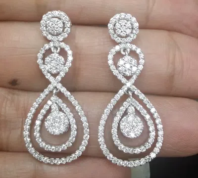 Pre-owned Handmade Deal 1.70ct Natural Round Genuine Diamond Drop Dangle Earrings 14k White Gold