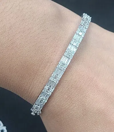 Pre-owned Handmade Deal 2.05 Ct 100% Natural Baguette Diamond Tennis Bangle 14k Gold 6.20mm