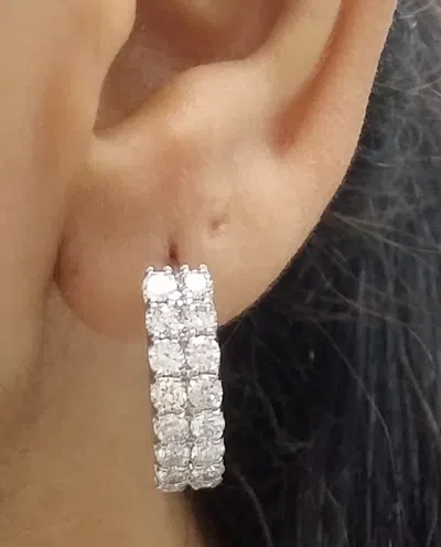 Pre-owned Handmade Deal 2.05ctw Natural Round Diamonds 2 Rows Hoops Huggies Earrings In 14k Gold In White