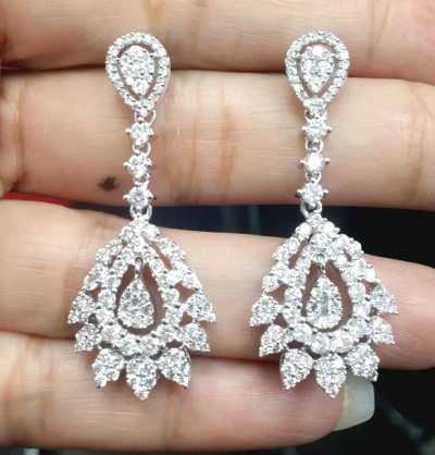 Pre-owned Handmade Deal 3.50ct Natural Round Diamond Hanging Chandeliers Earrings In 14k Gold In White