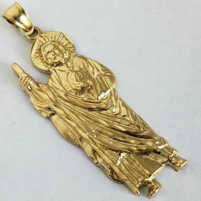 Pre-owned Handmade Diamond Cut Big 14k Gold Saint Jude Juda Pendant Charm 2.15 Inch Long