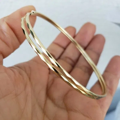 Pre-owned Handmade Diamond Cut Real 14k Yellow Gold Big Large Hoop Earrings 2.35 Inch Long