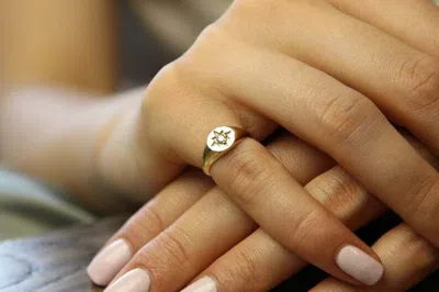 Pre-owned Handmade Diamond Star Signet Ring / Estelle / 14k & Diamond / White, Yellow, Rose Gold