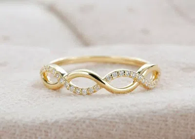 Pre-owned Handmade Diamond Wave Ring Eternity Diamond Band Ring 14k Solid Gold / Diamond Half Ring In White