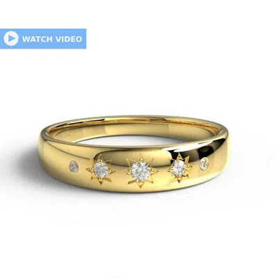 Pre-owned Handmade Diamond Wedding Band / 14k Gold Engraved Star Diamond Stacking Ring In White