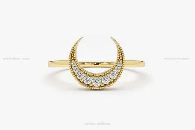 Pre-owned Handmade Diamonds & 14k Solid Gold Crescent Moon Double Horn Graduation Gift Fine Rings In White