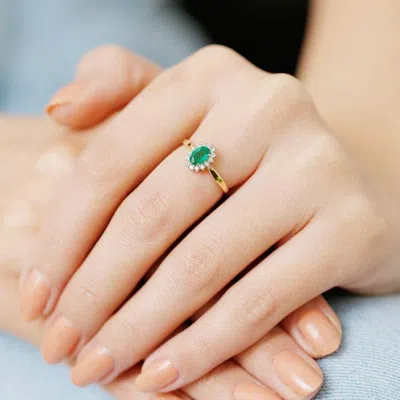 Pre-owned Handmade Emerald Diamond Halo Statement Rings / Genuine 64 Mm Emerald Promise Rings In White