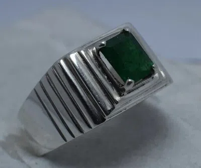 Pre-owned Handmade Emerald Ring Mens Natural Emerald Dark Green Esmeralda Bague  Jewelry