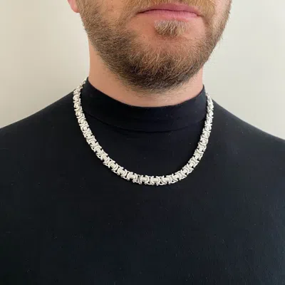 Pre-owned Handmade Flat Byzantine Bali Chain Mens Boy Necklace 925 Sterling Silver 8.5mm 22" 64gr