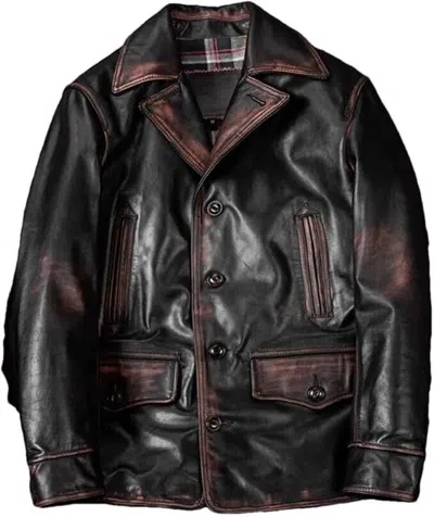Pre-owned Handmade Free Ship Brand Vintage Men Retro Cowhide Leather Jacket Long|classic|moto In Vintage Wax Color