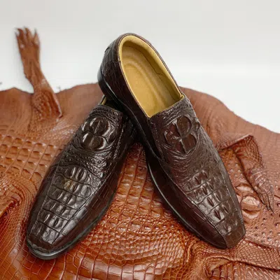Pre-owned Handmade Genuine Alligator Leather Loafer Luxury Crocodile Shoes For Men Us Size 8.5 In Brown