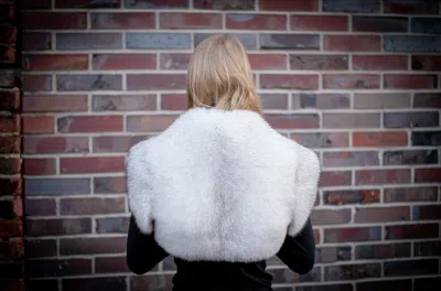 Pre-owned Handmade Genuine Blue White Fox Fur  Bolero Shrug