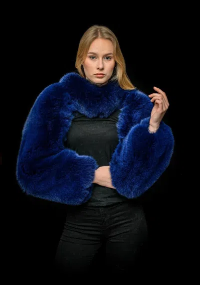 Pre-owned Handmade Genuine Indigo Blue Fox Fur Women's  Arm Warmers Sleeves + Scarf