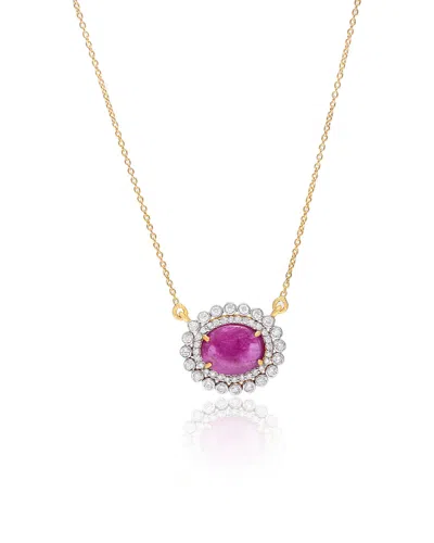 Pre-owned Handmade Gift For Her 14k Yellow Gold Natural Diamond Ruby Chain Wedding Necklace