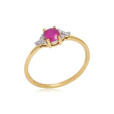 Pre-owned Handmade Gift For Her 14k Yellow Gold Natural Diamond Ruby Stackable Birthday Ring