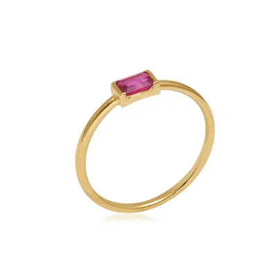 Pre-owned Handmade Gift For Her 14k Yellow Gold Natural Ruby Stackable Birthday Ring