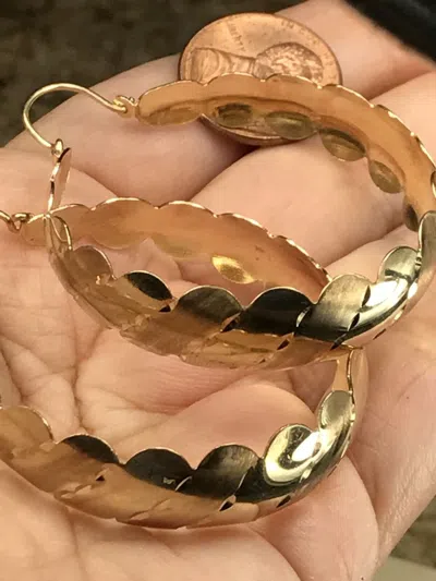 Pre-owned Handmade Gold 14k Hoop Round Earring Yellow Wide Thick Solid 13mm 42mm X 52mm 2.05”