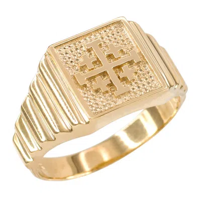 Pre-owned Handmade Gold Jerusalem Cross Mens Ring In Yellow Gold